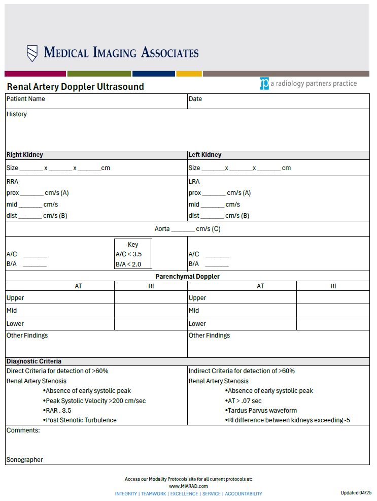 US Renal Artery Doppler Worksheet
